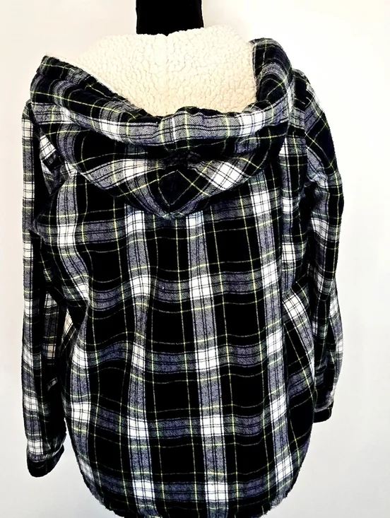 L.L. Bean Plaid Sherpa Lined Hoodie Jacket Full Zip Small Outdoor Cozy Hiking - Picture 6 of 10